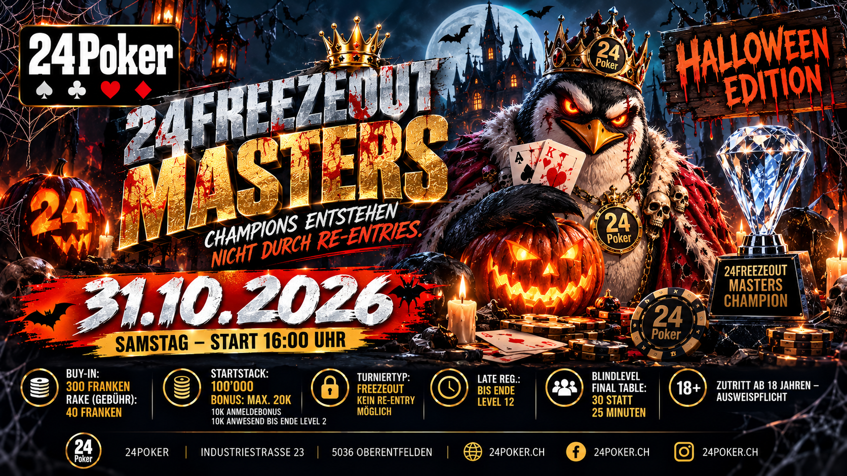 Originalflyer 24Freezeout Masters Halloween Edition am 31.10.2026, Start 16:00 Uhr